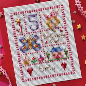 Carte d'anniversaire fille échantillon modèle PDF téléchargement numérique - point de croix personnalisable
