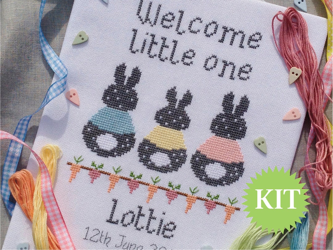 Bunny Baby Customisable Birth Sampler Cross Stitch Printed PATTERN or ...