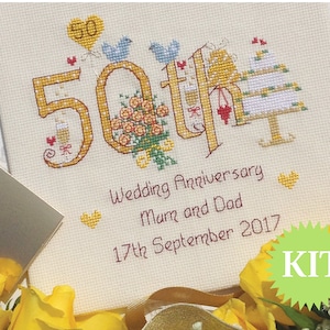 50th Wedding ( Numbers ) Anniversary Customisable Cross Stitch printed PATTERN or KIT