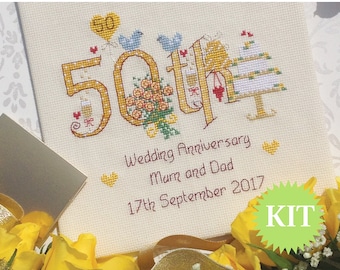 50th Wedding ( Numbers ) Anniversary Customisable Cross Stitch printed PATTERN or KIT