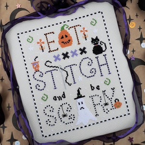 Eat, Stitch and be Scary PDF Pattern Cross Stitch Digital Download