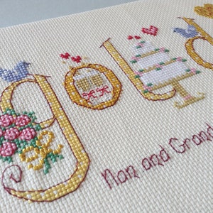 Golden 50th Wedding Anniversary Customisable Cross Stitch printed PATTERN or KIT image 6