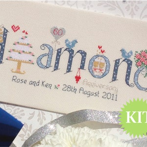 60e anniversaire de mariage en diamant personnalisable au point de croix MOTIF ou KIT imprimé