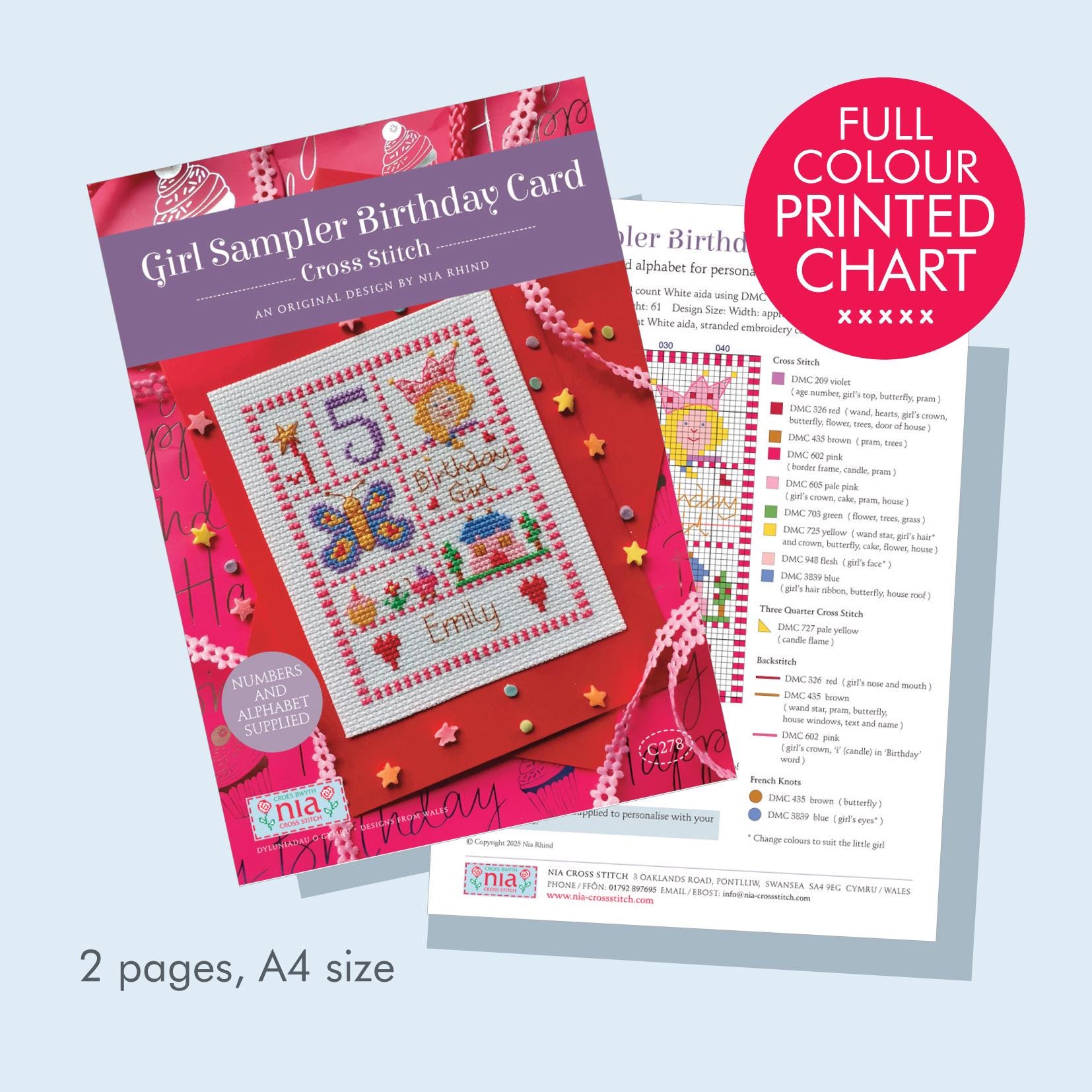 Girl Sampler Birthday Card PATTERN or KIT - Customisable Cross Stitch ...