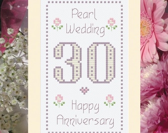 30 Pearl Anniversary Card PDF PATTERN Digital Download Cross Stitch