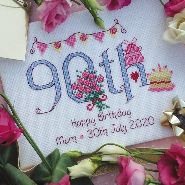 90th Birthday (Numbers) - Customisable Cross Stitch Chart - Digital Format PDF Pattern