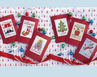 Tree, Cake, Snowman, Santa, Stocking and Gifts, Six Christmas Cards - Digital Format PDF Patterns