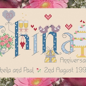 China 20th Wedding Anniversary Customisable Cross Stitch Chart - Digital Format PDF Pattern