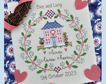 Love Lives Here CHART or KIT New Home Customisable Cross Stitch