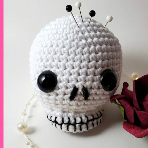 Crochet Skull Pincushion - Skull Head Decor - Digital Pattern PDF