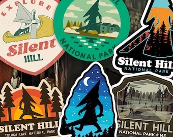 Paquete de pegatinas del Parque Nacional de Silent Hill: impermeable, Sueños inquietos, Silent Hill 2, Pyramid Head, pegatinas de juegos de terror