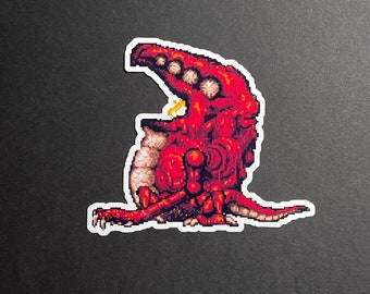 Super Metroid Crocomire Decals, video game decals and stickers, samus aran helmet, morph ball, metroid stickers