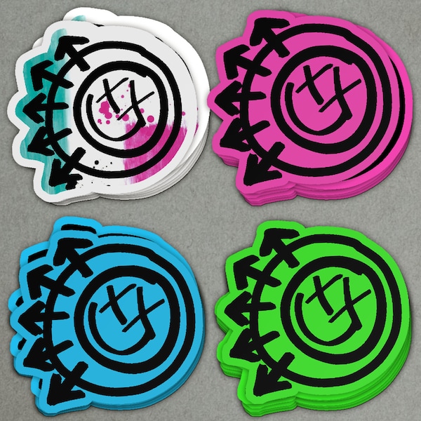 blink 182 Laptop Stickers | One More Time, crappy punk rock, blink decals, new album smiley, self-titled, untitled