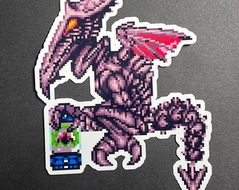 Calcomanías de Super Metroid Ridley, pegatinas de videojuegos, casco de Samus Aran, bola morph, pegatinas de Metroid, jefe de Metroid, villano de Metroid