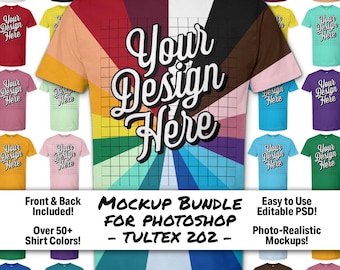 Maqueta ultrarrealista de paquete de camisetas Tultex 202 en más de 50 colores, maquetas de paquetes de camisetas unisex, maquetas en blanco de Gildan, descarga PSD esencial