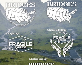 Set de calcomanías de vinilo de Death Stranding: logotipos de Fragile Express y Bridges. Pegatinas de videojuegos para portátiles, coches, consolas y más.