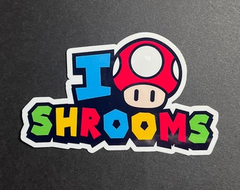 Mario Bros. I Heart Shrooms Waterproof Sticker Super Mario Brothers decals video games vintage gaming