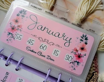 12 Month Savings Challenge | 3000 | 2025 | Budget Binder | Cash Stuffing | Cute | Floral | Purple | Cash Envelopes | Savings Tracker