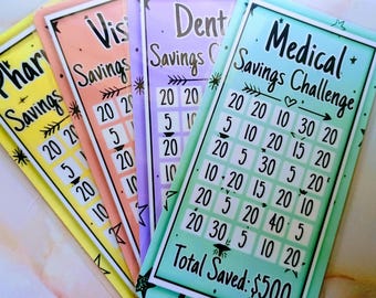 Pastel Medical Savings Challenge | Laminated Cash Envelopes, A6 Binder