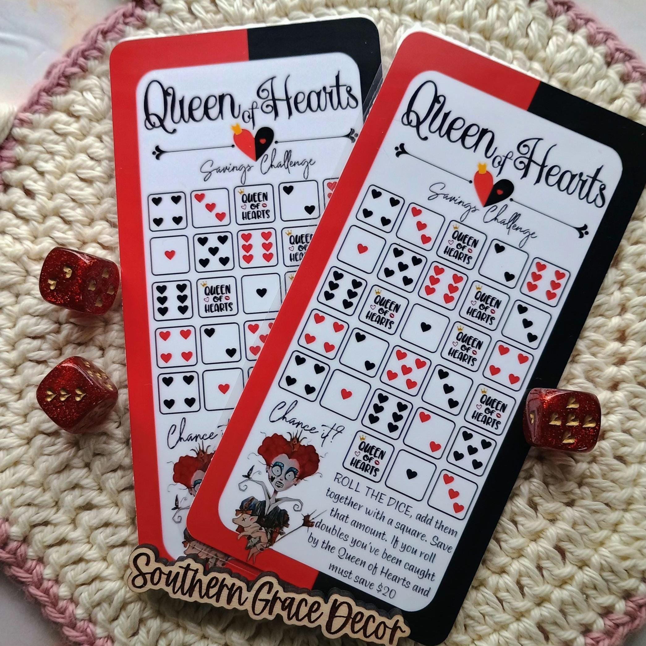 Queen of Hearts | Savings Challenge | Dice | Budget Binder | Cash Stuffing | A6 | Laminated | Low-income | Game | Heart | Red | Game