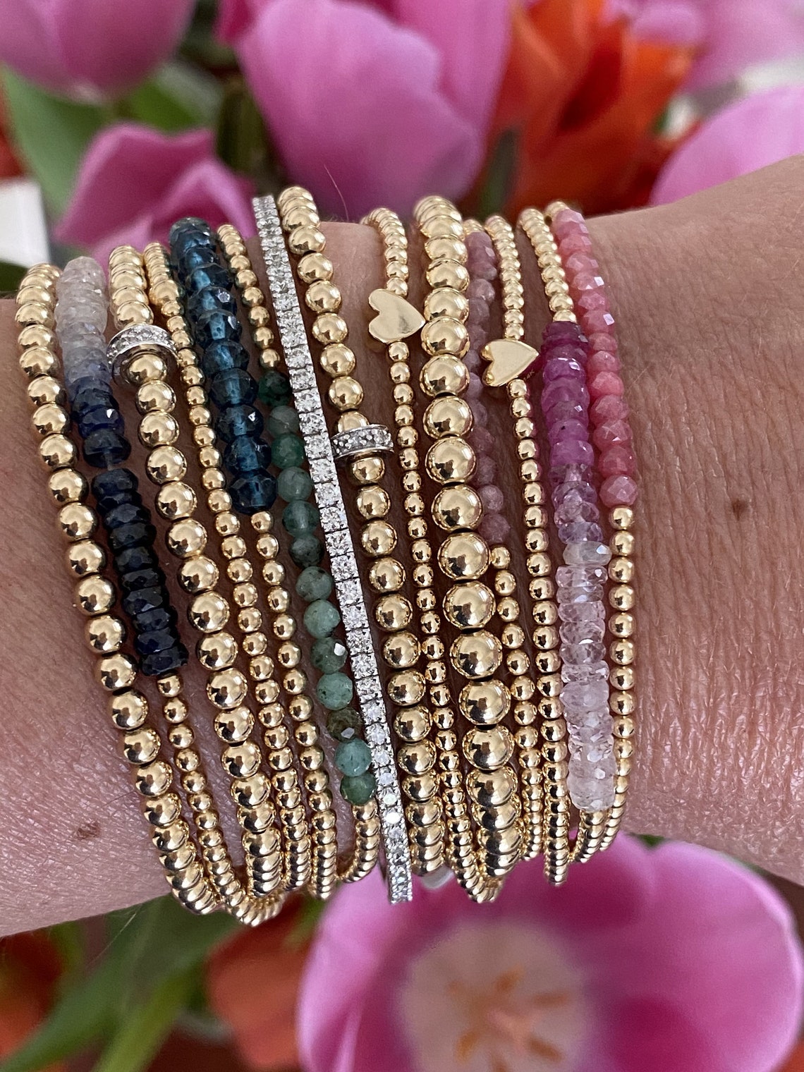 Karen Lazar Bracelet 2 mm Yellow Gold Filled Bead Flex avec Etsy