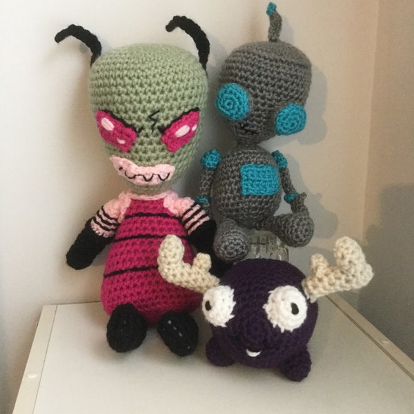 Amigurumi Evil Alien, Robot, and Purple Moose Plush Set