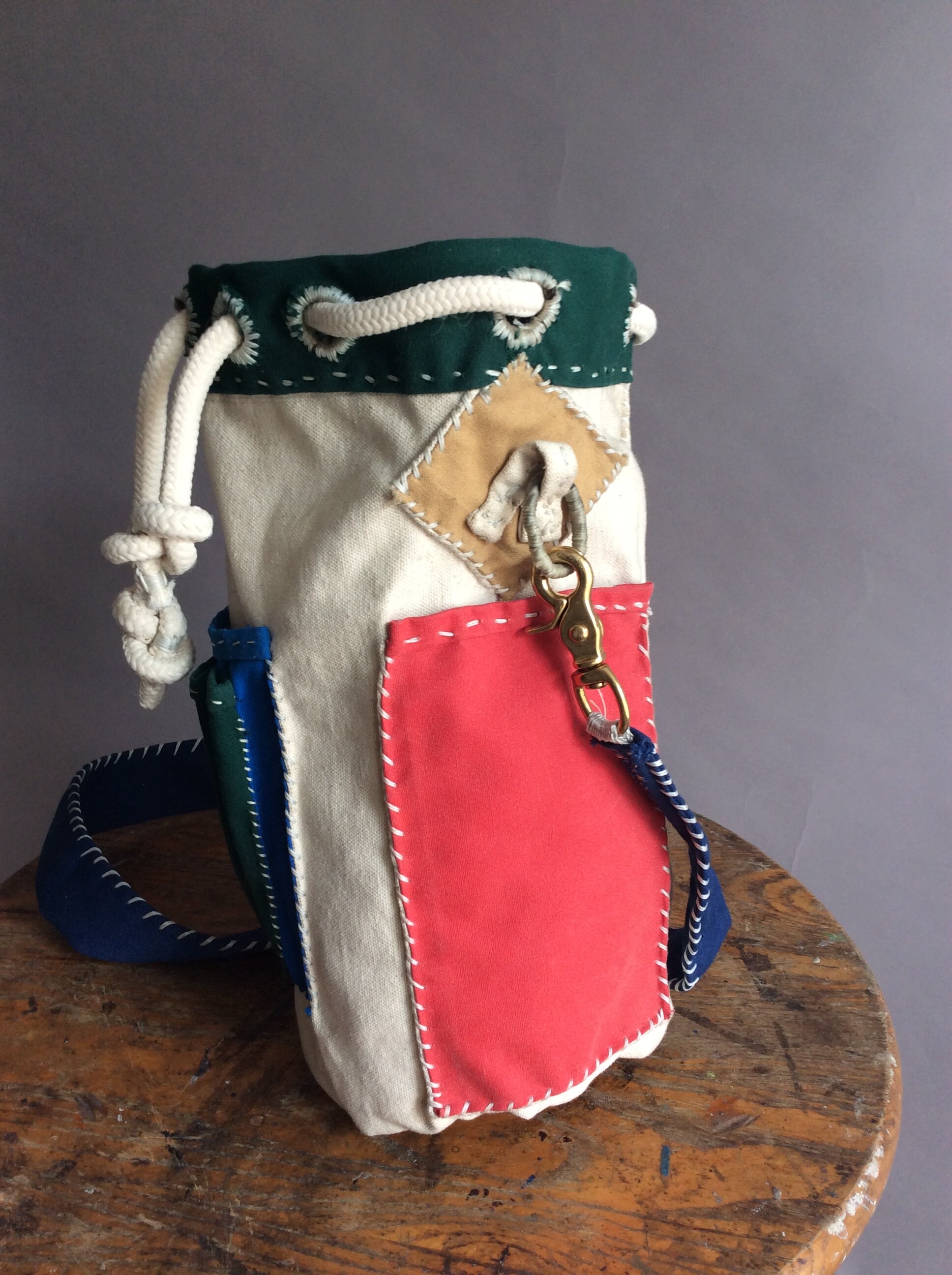 Canvas Ditty Bag White blue and red with shoulder strap Etsy