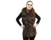 Real Fur Astrakhan-Karakul with Fox Collar,Long Fur Vest,Karakul Vest,Woman Brown Vest,Astrakhan Sleeveless Jacket,real fur,fox fur F229