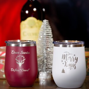 Personalized Christmas Wine Tumbler, Insulated Wine Cup, Stocking Stuffer, Party Favor, Christmas Gift, Bad Santa