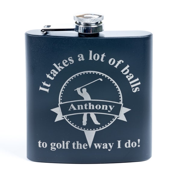 Personalized Golf Flask "It takes a lot of balls", Customized Golf Gift for Him, Birthday, Retirement, Birdie Flask, Golf Clubs, Tournament