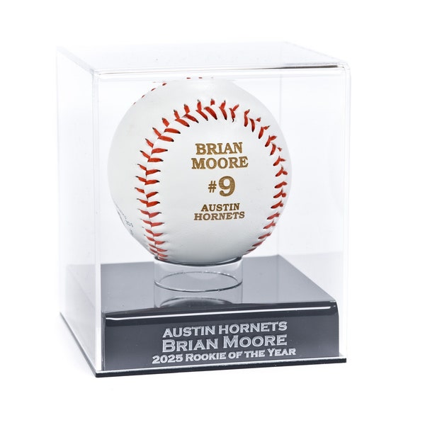 Custom Engraved Baseball Display Case, Acrylic UV-Protected Display Box, Ball Holder, Home Run, Sports Memorabilia Storage, Baseball Trophy