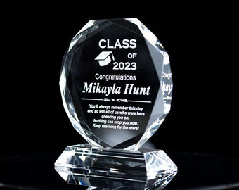 Personalized Crystal Graduation Award, 6 inches, End of Class, Customized Award for Celebration, Appreciation, Retirement, Anniversary