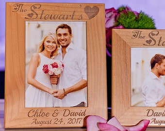 Wedding Picture Frame, Custom Engraved Wood Family Gift for 5x7 Pictures, Personalized Couple Photo Frame for Wedding, Engagement, Love