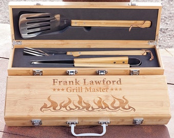 Personalized BBQ Gift Set, Grilling Tool Set, Engraved Barbeque box for Father’s Day, Chefs Gift, Grill Master, Corporate, Wedding, Birthday