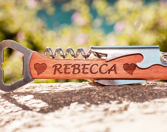 Personalized Bottle Opener & Wine Corkscrew, Engraved Wine/Beer Opener, Gifts for Him + Her, Bridal Party, Bachelorette, Bridesmaid, Wedding