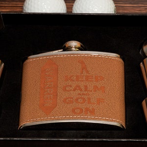 Golfer Flask Gift Set, Personalized Flask "keep Calm and Golf On ...