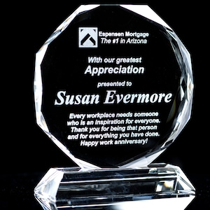 Personalized Crystal Employee Award, 6 inch, Thank you Plaque for Staff, Manager, Work Appreciation, Celebration, Retirement, Anniversary