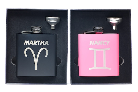 ENGRAVED TRIBAL AQUARIUS ZODIAC 6OZ STAINLESS STEEL HIP FLASK GIFT BOX /& FUNNEL