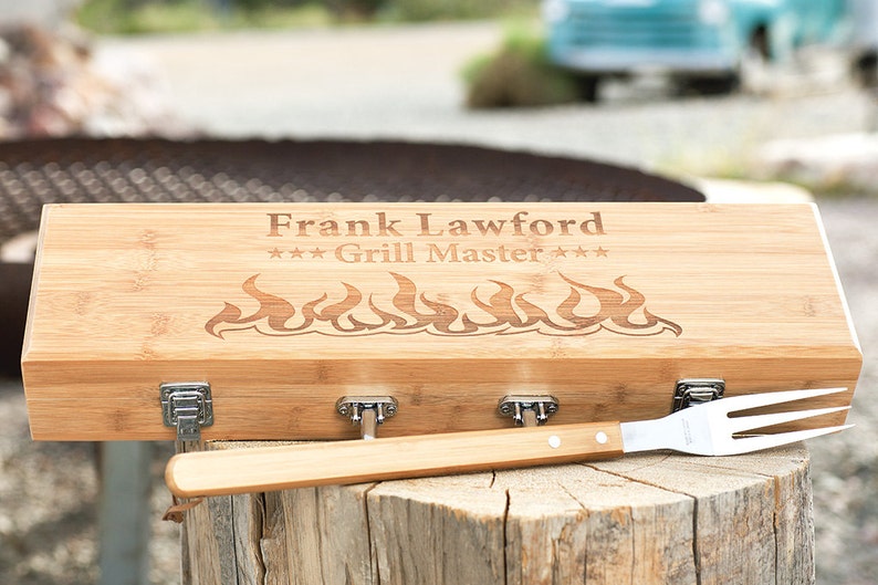 Personalized BBQ Gift Set, Grilling Tool Set, Engraved Barbeque box for Fathers Day, Chefs Gift, Grill Master, Corporate, Wedding, Birthday image 2