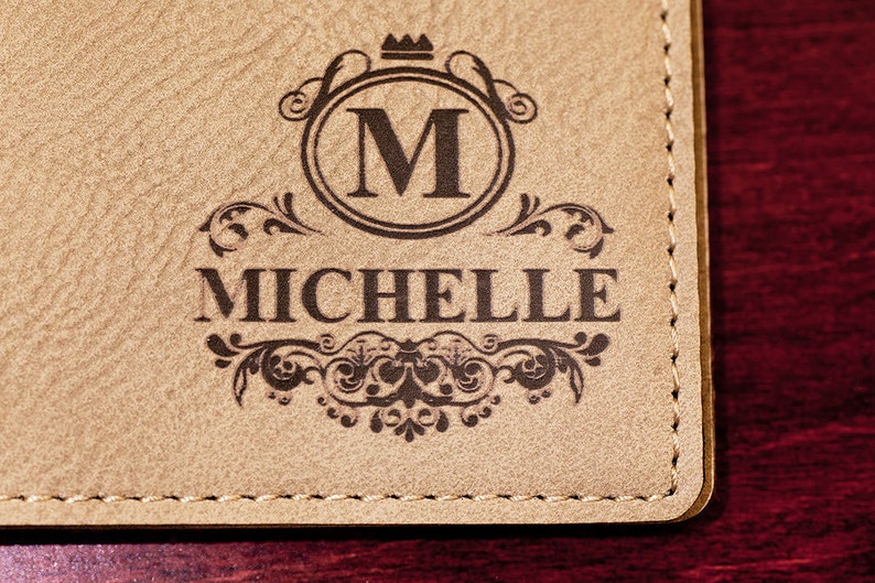 Personalized Beige Bifold Wallet, Custom Engraved Leather Wallet, Stocking Stuffer, Gift for Moms, Anniversary, Soft Leatherette, Great Gift image 2