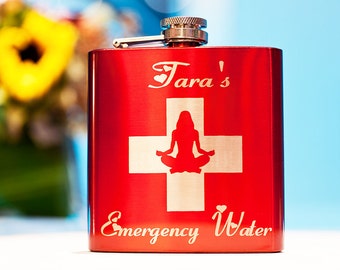 Emergency Water :-) Personalized Flask, Custom Engraved, Gift for Birthdays, Friends, Party Favor, Mementos, Colleague, Friendship Present