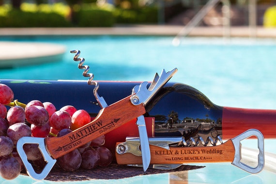 Engraved Groomsmen Bottle Opener & Wine Corkscrew, Personalized Wine/Beer Opener for Groomsman, Best Man, Wedding, Usher, Bachelor Party