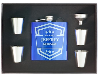Personalized Engraved Flask Gift Set, Customized Groomsman Gift, Wedding Flask +Funnel +Shot Glasses, Best Man, Bachelor Party, Engagement