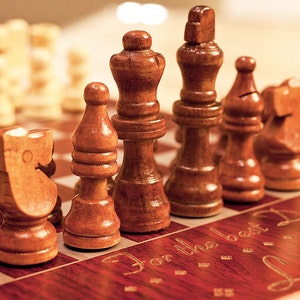 Personalized Chess Set &quot;Live-Love-Chess&quot;, Custom Engraved Travel Chess Board, Unique Gift for Dad, Mom, Chess Player for Wedding or Birthday