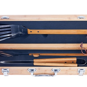 Personalized BBQ Gift Set, Grilling Tool Set, Engraved Barbeque box for Fathers Day, Chefs Gift, Grill Master, Corporate, Wedding, Birthday Without Engraving