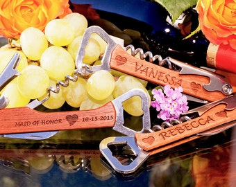 Bridesmaid Bottle Opener & Wine Corkscrew, Personalized Wine/Beer Opener for Bachelorette, Bridal Party, Wedding, Bridesmaid, Maid of Honor