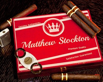 Personalized Humidor, Custom Engraved Rosewood Cigar Box for Husband, Father, Groomsmen, Man cave, Birthdays, Anniversary, Desktop Humido