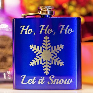 Winter Flask! Glossy Blue Flask &quot;Let it Snow&quot; -perfect Gift for the Season. Holiday Spirits! Christmas, Skiing, Snowboarding, Vacation