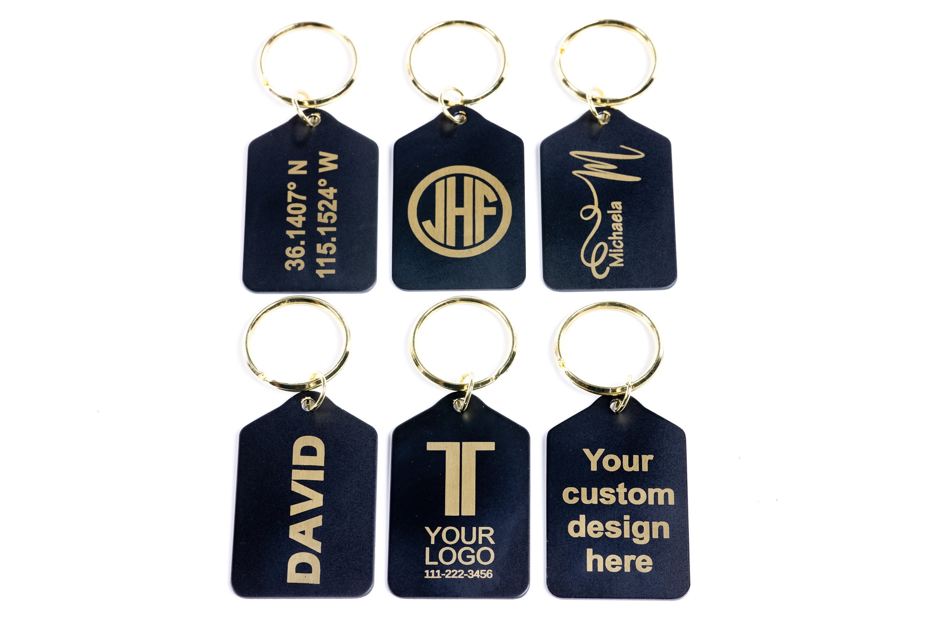 Promations Key Chain Personalized Black & Gold Brass Keychain, Customized Engraved Keychain ...