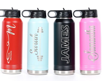 Engraved Water Bottle with Straw 32oz, Insulated Custom Water Bottle, Name Water Bottle, Large Workout Tumbler, Hydro Bottle, Gym Bottle